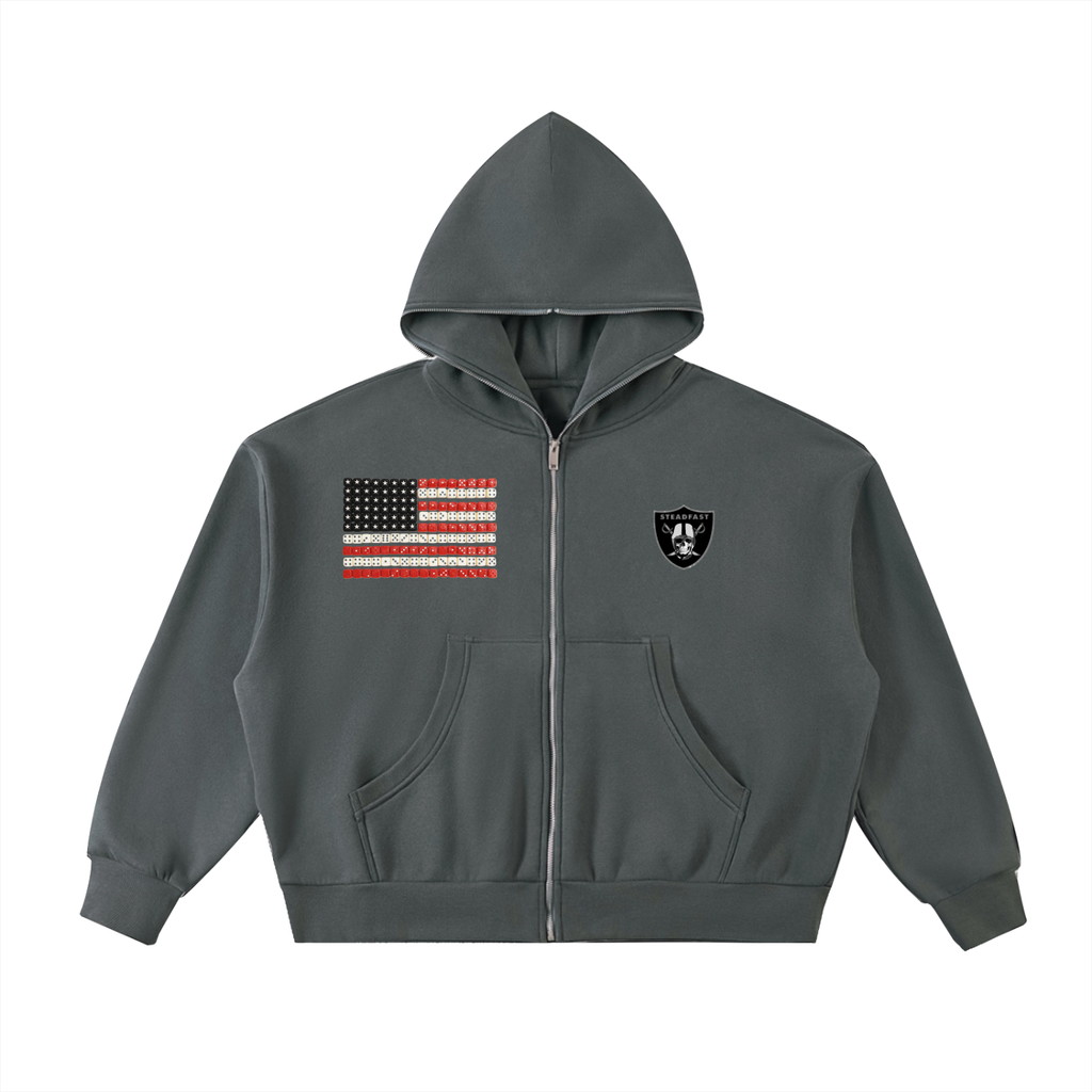 Fleeced Full-Zip Boxy Hoodie