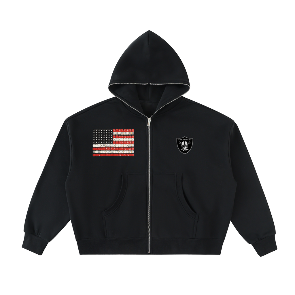 Fleeced Full-Zip Boxy Hoodie