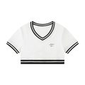 Women's Color Block V-Neck Crop T-Shirt